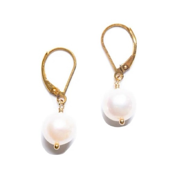14k gold vermeil natural freshwater pearl drop earrings HAND CRAFTED - Picture 2 of 2